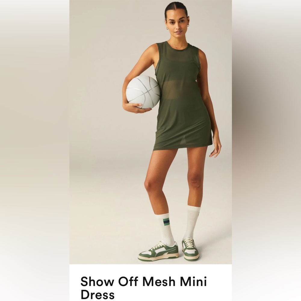 Beyond Yoga Olive Green Show Off Mesh Mini Dress